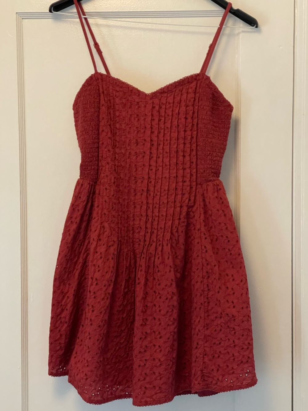 aerie Women’s Red Eyelet Smocked Top or Mini Dress with Spaghetti Straps